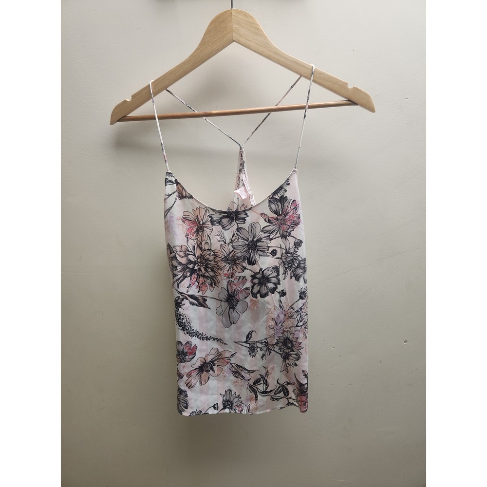 Victorias Secret Pink Floral Stripe Satin Camisole Racerback Sleep Top Small